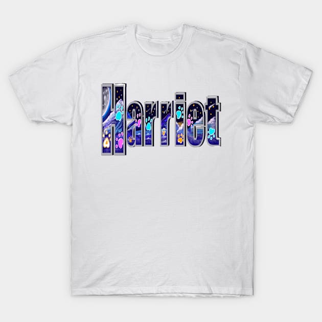 Harriet girls first name in with paw prints retro Personalized personalised customised name Harriet T-Shirt by Artonmytee